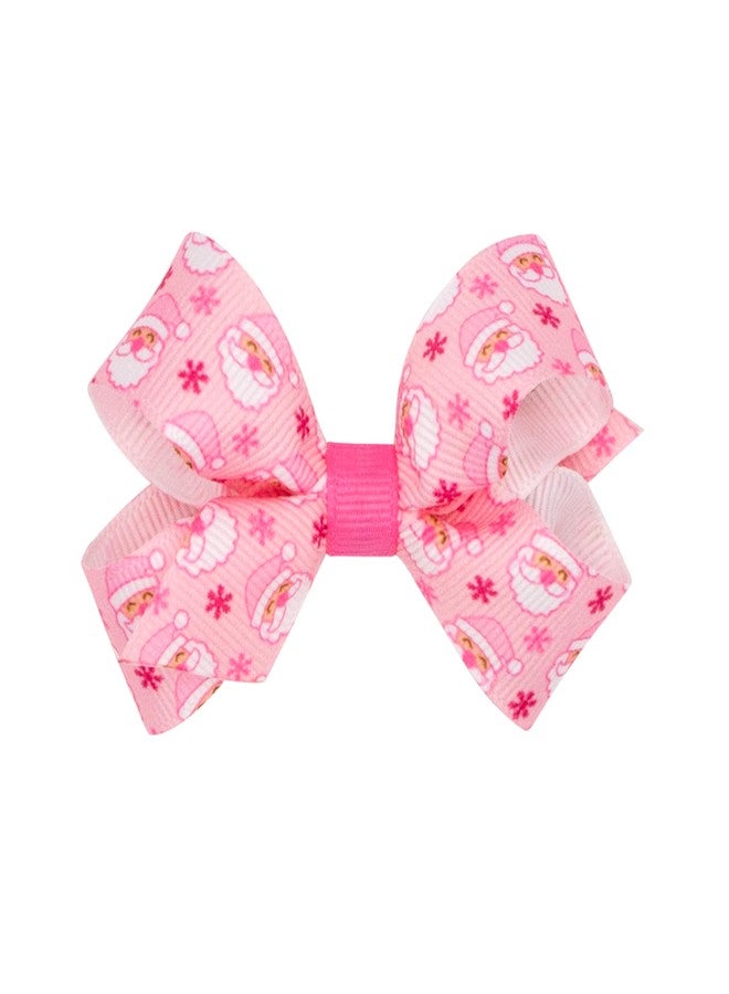 Wee Ones Girls Holiday-themed Pink Santa Printed Grosgrain Hair Bow, Pink Santa, Mini - Image 1
